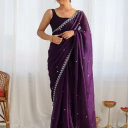 Anouk Embellished Sequinned Tissue Saree image 4