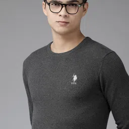 U.S. Polo Assn. Men Charcoal Grey Solid Pure Cotton Pullover-picture-14