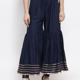 TAG 7 Women Navy Blue Hem Design Flared Sharara-image-71