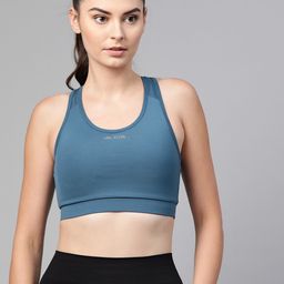 Alcis Teal Blue Solid Non-Wired Removable Padding Workout Bra ECWBTAW2000418-13