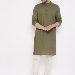 even Men Green Striped Straight Kurta-picture-29