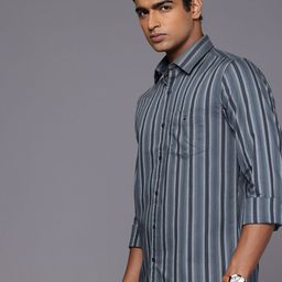 Louis Philippe Sport Pure Cotton Super Slim Fit Striped Casual Shirt-picture-9