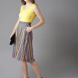 Moda Rapido Multicoloured Striped A-Line Skirt-image-47
