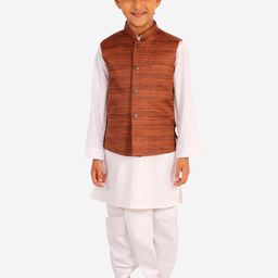 VASTRAMAY Boys White Solid Kurta with Dhoti Pants & Nehru Jacket-picture-40