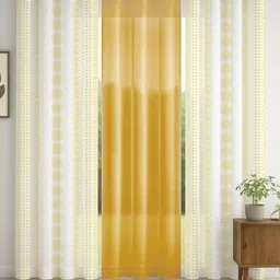 STITCHNEST Yellow Set of 3 Geometric Sheer Door Curtain-15