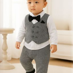BELLIZA Kids White & Black Shirt with Trousers With Waistcoat Clothing Set-picture-31