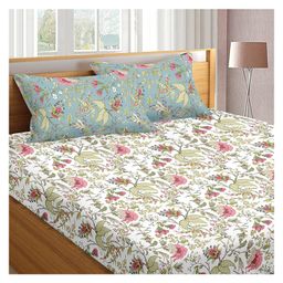 Trance Home Linen Pure Cotton Soft and Skin Friendly 200 TC King Fitted Printed Elastic Bedsheet with 2 Pillow Covers 78 x 72 Inches -  Calicut White-14