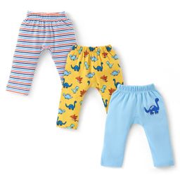 Babyhug Cotton Knit Full Length Diaper Leggings Dino Print Pack of 3 -Multicolour-image-57