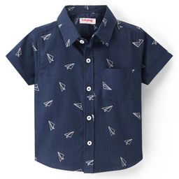 Babyhug Cotton Woven Half Sleeves Paper Planes Printed Shirt - Blue-image-48