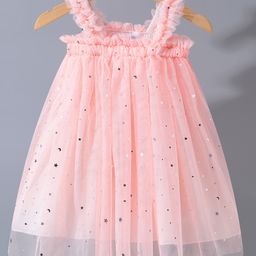 Kookie Kids Sleeveless Party Frock With Star Embroidery - Pink-image-50