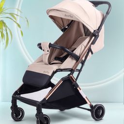 Bonfino AirLuxe Cabin Stroller with Linen Fabric and Compact Tri-fold - Beige-14