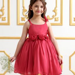 Mark & Mia Sleeveless Knee Length Party Frock With Floral Applique - Maroon-picture-20