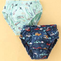 Revvo Junior Cotton Knit Briefs with Air plane & Car  Print Pack of 2 - Multicolour-image-36