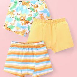 Babyhug 100% Cotton Knit Trunks with Striped & Animal Print Pack of 3 - Multicolour-image-73