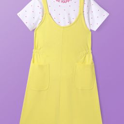 Pine Kids Cotton Knit Solid Frock With Polka Dot Printed Inner Tee - Yellow-image-14