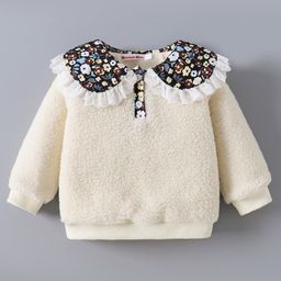 Kookie Kids Full Sleeves Peter Pan Collared Solid Winter Top - Cream-image-45