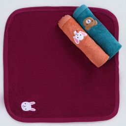 Simply Terry Knit Hand & Face Towels Rabbit Elephant & Bear Print Pack of 3 L 21 x B 17.5 x H 1 cm - Dark Red Orange & Blue-12