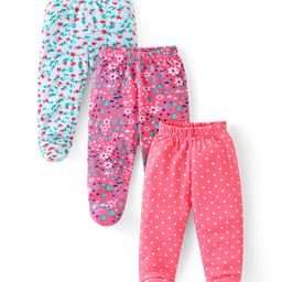 Babyhug Interlock Cotton Knit Bootie Leggings with Floral Print Pack of 3 - Dark Pink & Peach-image-76