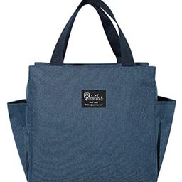House of Quirk Nylon Insulated Reusable Lunch Bag Tote Bag For Three-Layer Thick Fabric Lunch Bag For School Picnic Office Outdoor Gym - Dark Blue-image-89