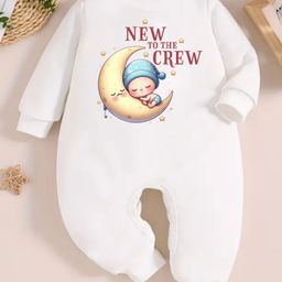 KNITROOT New Born Theme Full Sleeves New To The Crew Text Printed Romper - White-image-85