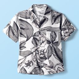 CrayonFlakes Rayon Half Sleeves Floral Printed Shirt - Off White-image-60