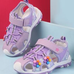 Cute Walk by Babyhug Sandals With Velcro Closure & Floral Applique - Purple-picture-43