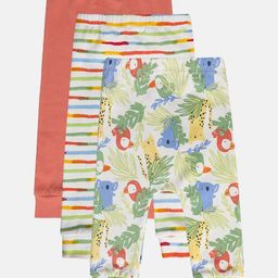 MINI KLUB Cotton Pack Of 3 Jungle Theme Printed & Striped Diaper Leggings - Peach & White-image-87