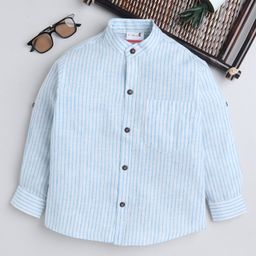 BAATCHEET Cotton Linen Full Sleeves Striped Shirt - Blue-image-61