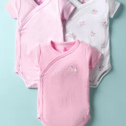 I Bears Interlock Knit Half Sleeves Striped & Horse Printed Onesies Pack of 3 - Pink & White-picture-20