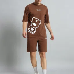 GRIFFEL Printed Oversized Fit Cotton T-Shirt With Shorts Co-Ords-14