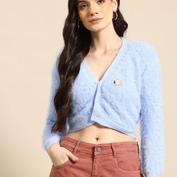 Mast & Harbour Boucle Woollen Crop Top & Cardigan with Embroidered Detail-image-96