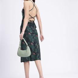 glitchez Lace-Up Chic Printed Open Back A-Line Dress-image-4