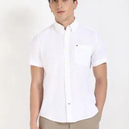 Tommy Hilfiger Ecru White Linen Regular Fit Shirt-picture-20