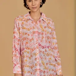 Urban Sundari Pink Cotton Casual Fit Floral Print Shirt-picture-32