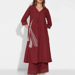 Rangmanch By Pantaloons Maroon Regular Fit Embroidered Kurta-picture-26