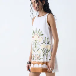 Bombay Paisley by Westside White Foliage Cotton-Blend Shift Dress-picture-13