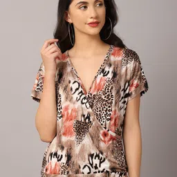 Crozo By Cantabil Multicoloured Animal Print Wrap Top-51