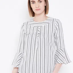 Deewa Women White & Black Striped Regular Top-picture-6