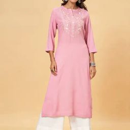 YU by Pantaloons Pink Embroidered Straight Kurta-image-55