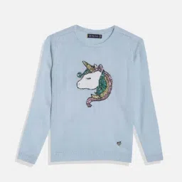 Allen Solly Girls Blue Cotton Embellished Full Sleeves Sweater-image-56