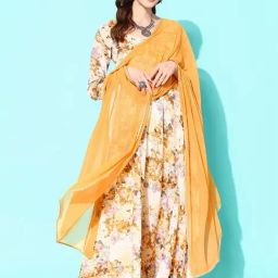 Varanga Off-White Floral Print Anarkali Kurta With Dupatta-picture-19