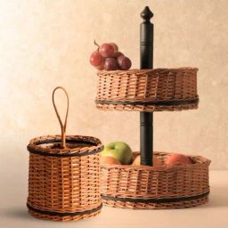 Peepul Tree Wicker & Wood Fruit Basket With 2 Tiers & Cutlery Holder Combo | Handcrafted in Kashmir-picture-34