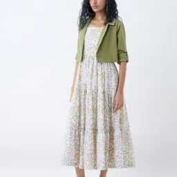 Bombay Paisley by Westside Off-White Cotton Tiered Dress with Jacket-picture-12