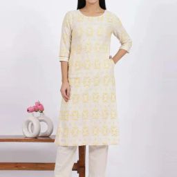 W Beige Embroidered Kurta-image-60