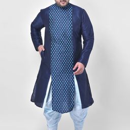 DEYANN PLUS Men Navy Blue Silk Woven Kurta Set-19