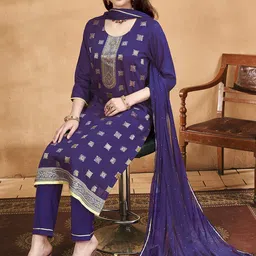 Anouk Women Printed Regular Thread Work Kurta with Trousers Dupatta image 5