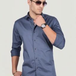 Almaty Blue Cotton Slim Fit Shirt-image-52