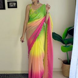 LeeliPeeri Designer Ombre Embroidered Pure Georgette Saree-picture-24