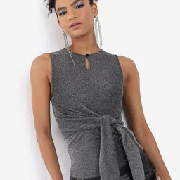 Tokyo Talkies Embellished Keyhole Neck Waist Tie-Ups Top-image-13