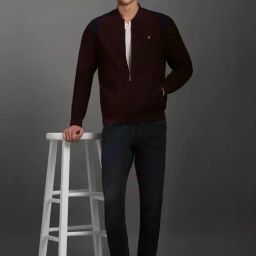 Louis Philippe Maroon Regular Fit Colour Block Bomber Jacket image 5